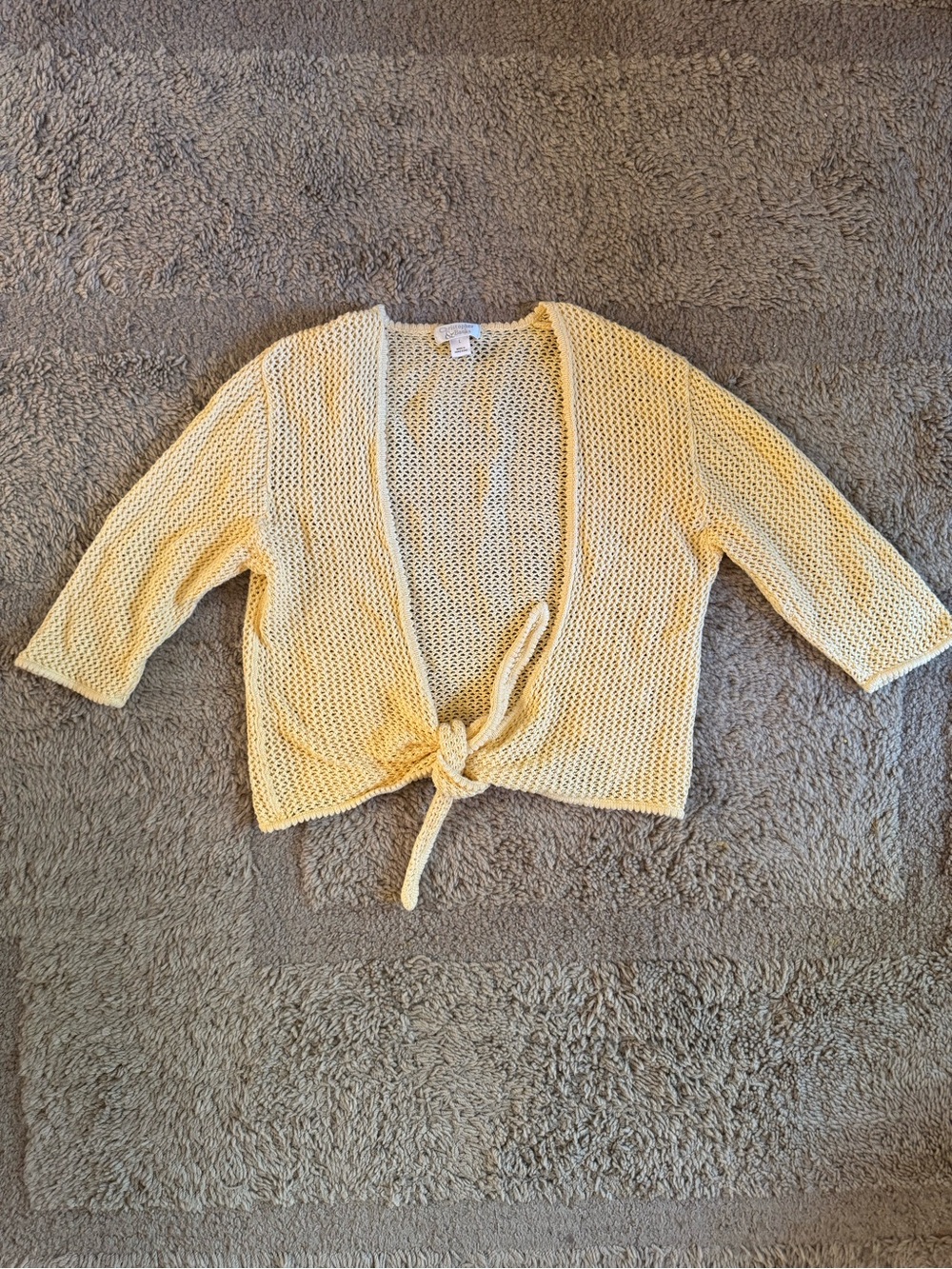 Parisian Style Yellow Tie-Front Open Knit Sweater